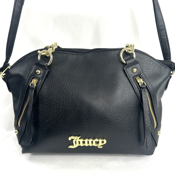 Juicy Couture Black Faux Leather Medium Shoulder Bag Goldtone Chain Strap - Picture 5 of 12